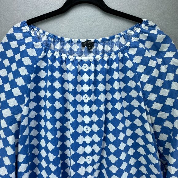 Talbots Top Womens Medium Blue White Pullover Linen Elastic Tie Hem 3/4 Sleeve - Picture 2 of 14